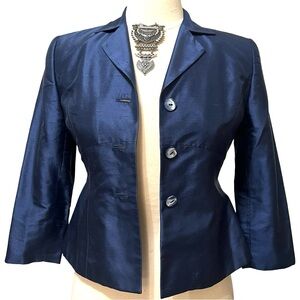 Kate Hill Blue 100% Silk Button Front Jacket Size 2P